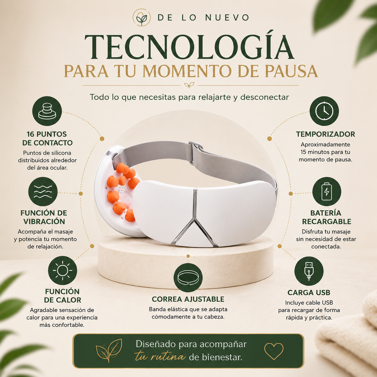 Masajeador de Ojos con Calor y Vibración 16 Puntos