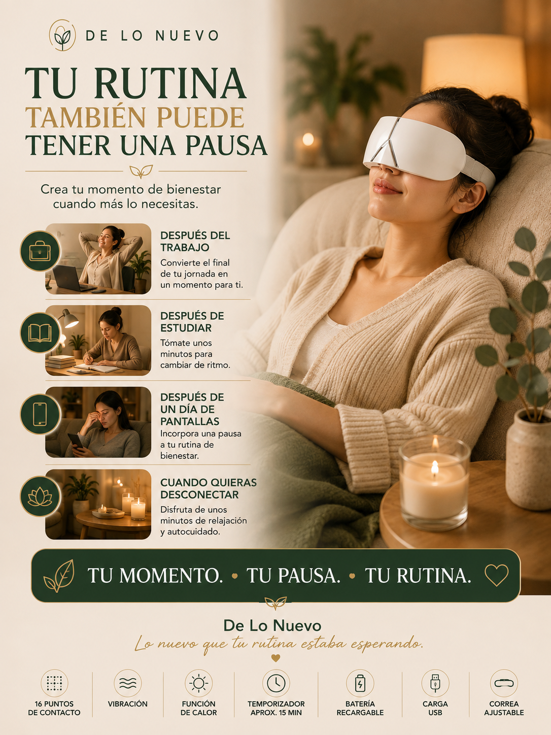 Masajeador de Ojos con Calor y Vibración 16 Puntos